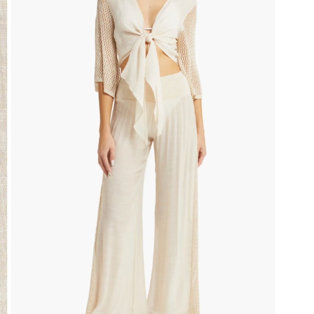 Black Elan Open Stitch Accent Tie Front Cover-Up Top